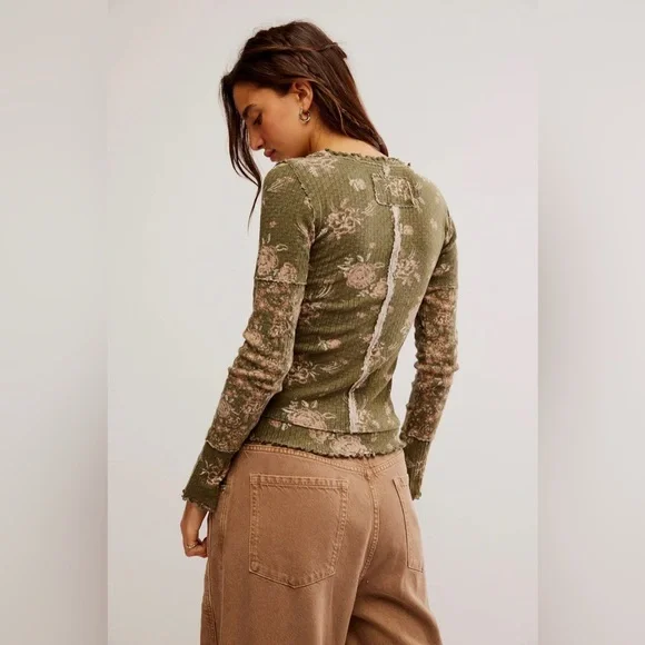 🌻🆕FREE PEOPLE We The Free Clover Printed Thermal-Army Combo-Size XS, S & M - Picture 8 of 12